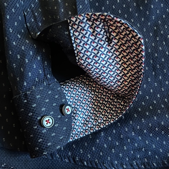 CRAFT +FLOW Mens Navy Print Dress Shirt - Picture 5 of 12